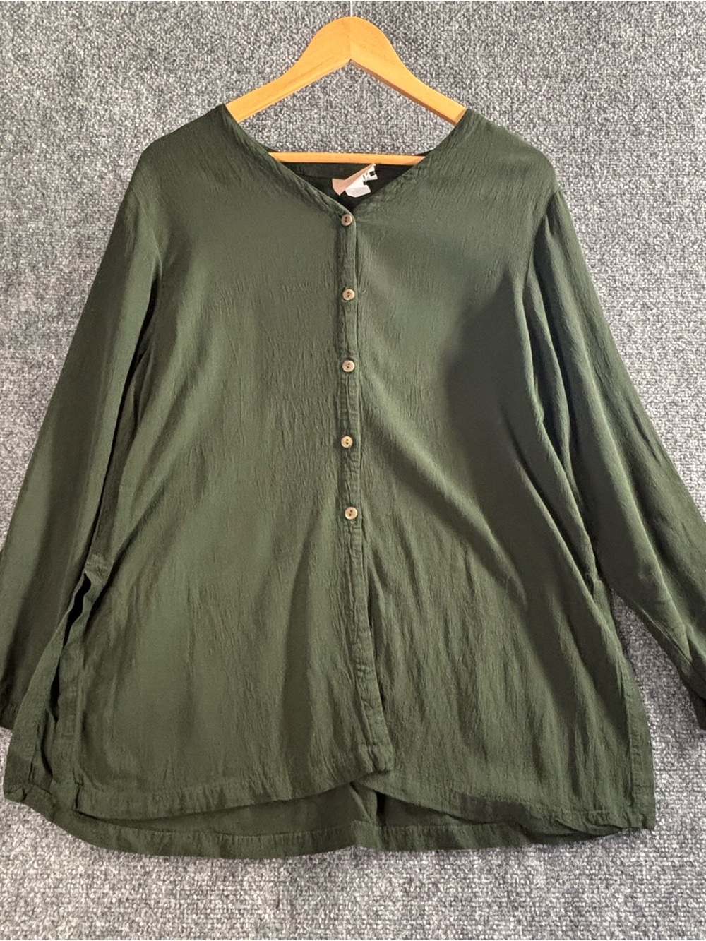 Eileen Fisher Olive Green Button-Front Blouse